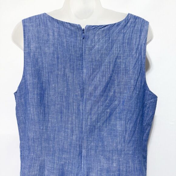 Talbots Linen Blend Floral Embroidered Chambray Shift Dress Blue Size 10 - Picture 6 of 10
